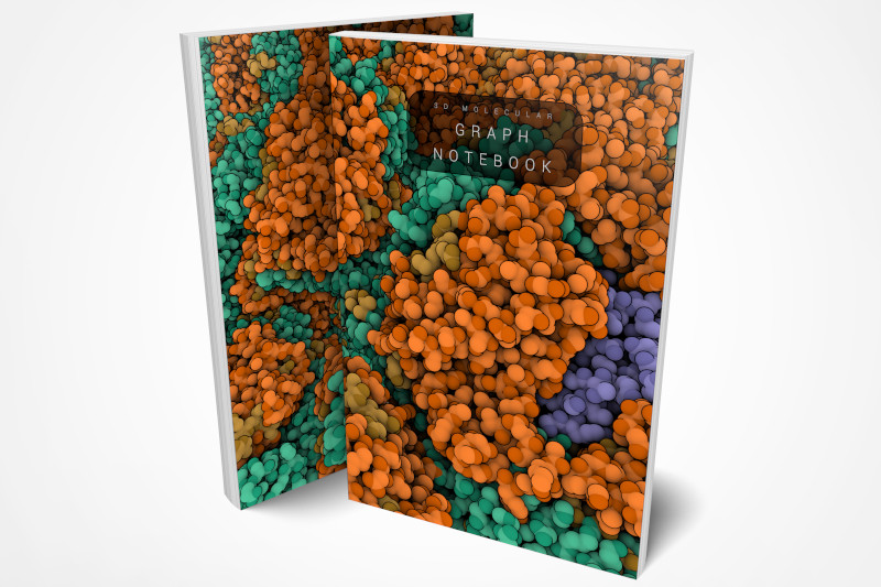 3D molecular style colored notebook mockup 
