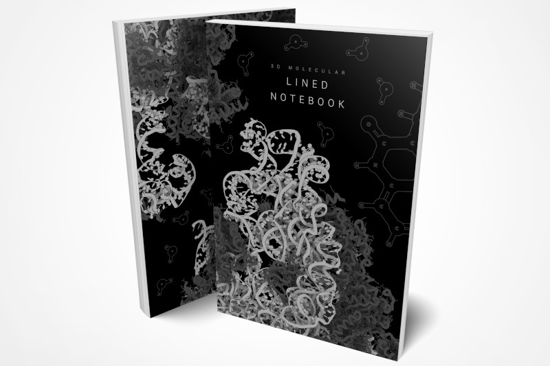 3D molecular style black and white notebook mockup 